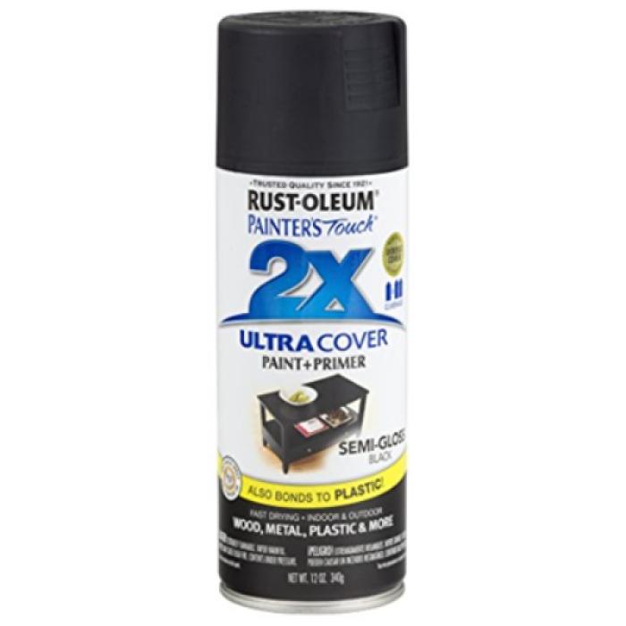 Rust-Oleum Painter's Touch 2X Ultra Cover 334097 Spray Paint, Semi-Gloss, Black, 12 oz, Aerosol Can