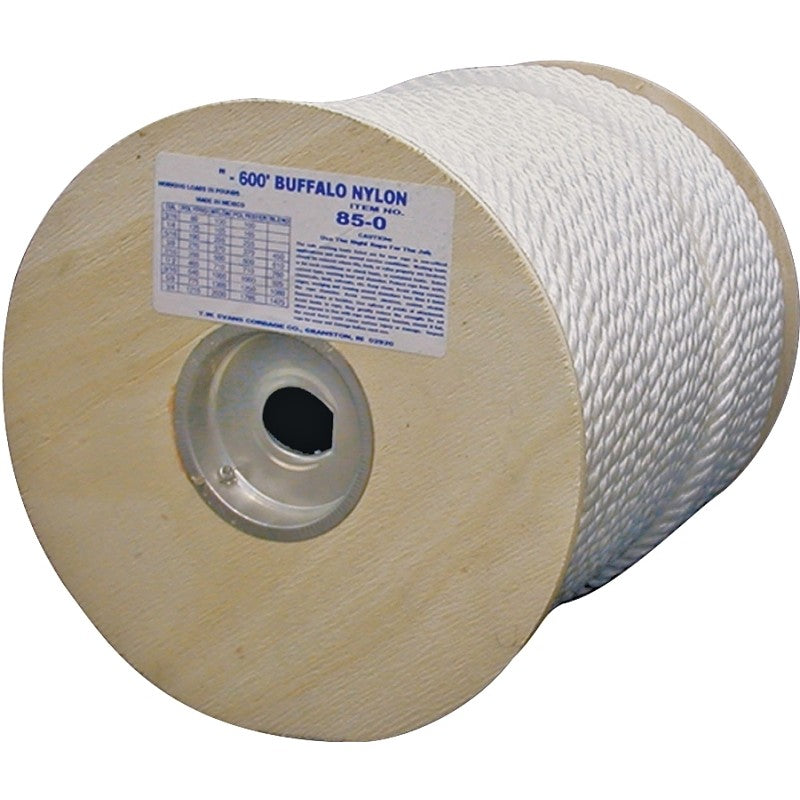 T.W. Evans Cordage 85-074 Rope, 1/2 in Dia, 300 ft L, 704 lb Working Load, Nylon, White