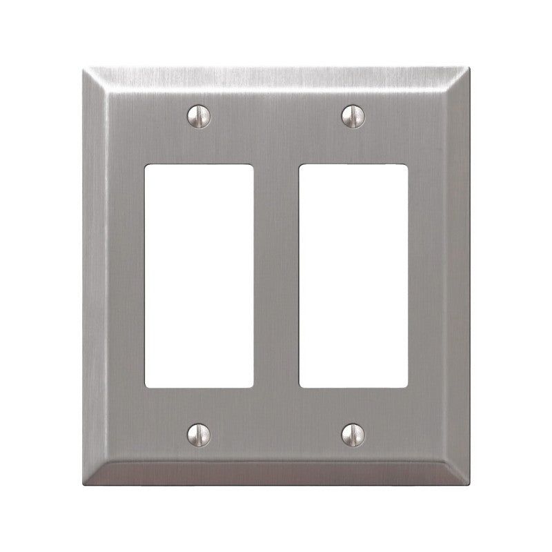AmerTac Century Series 163RRBN Wallplate, Double Rocker, 4-15/16 in L, 4-9/16 in W, 2-Gang, Steel, Brushed Nickel