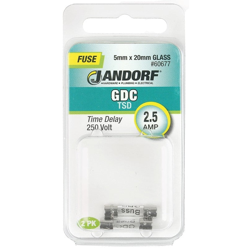 Jandorf 60677 Time Delay Fuse, 2.5 A, 250 V, 35 A Interrupt, Glass Body