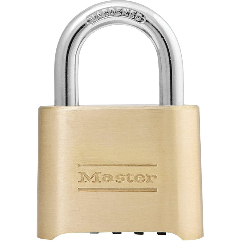 Master Lock 175D Padlock, 2 in W Body, 5/16 in Dia Shackle, 1 in H Shackle, Steel Shackle, Brass Body