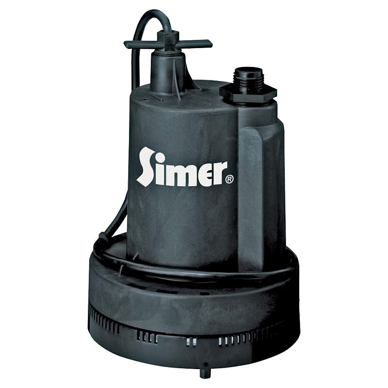 Simer 2305 Submersible Utility Pump, 115 VAC, 1/4 hp, 1320 gph, Thermoplastic