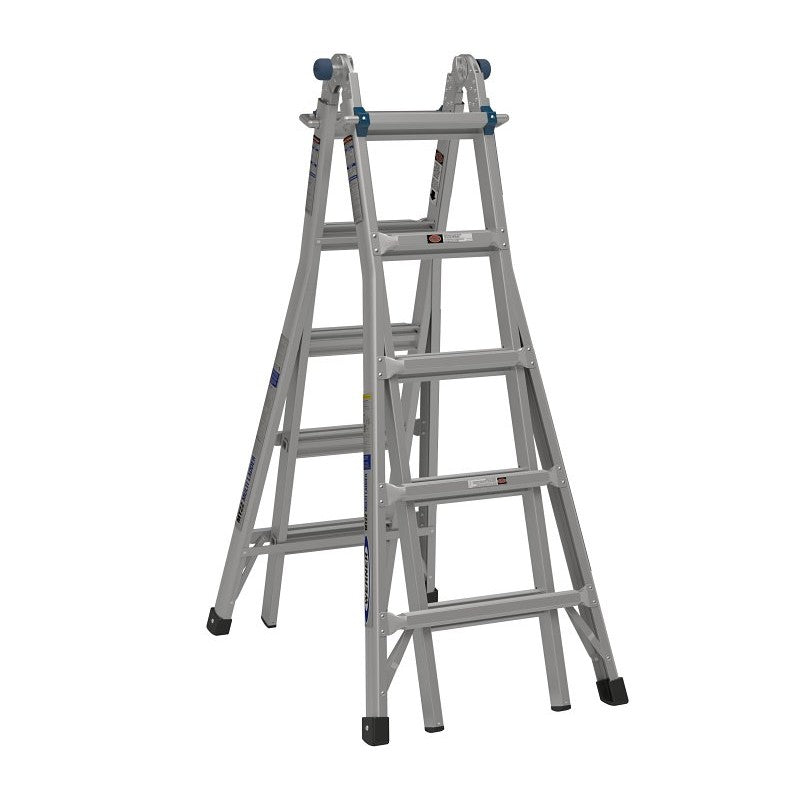Werner MT1AA-22 Multi-Position Ladder, 22 ft Max Reach H, 20-Step, 375 lb, Type IAA Duty Rating, 1 in D Step, Metal
