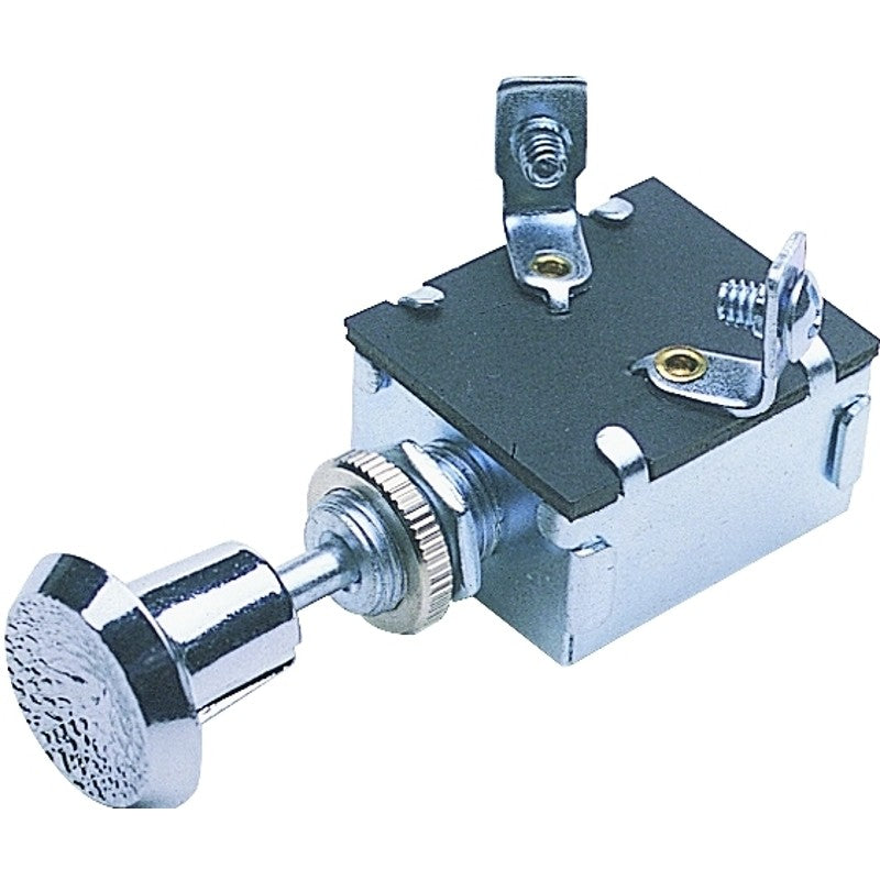 Calterm 42200 Push/Pull Switch, 15 A, 12 VDC, Screw Terminal, Nickel Housing Material, Chrome