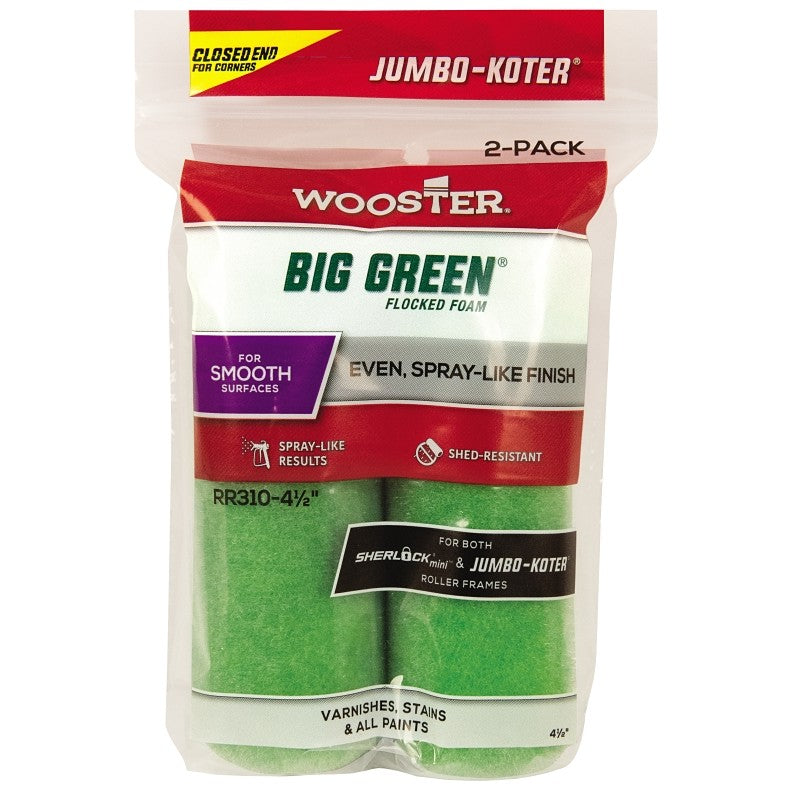 Wooster RR310-4 1/2 Roller Cover, 3/8 in Thick Nap, 4-1/2 in L, Foam Cover, Lime Green