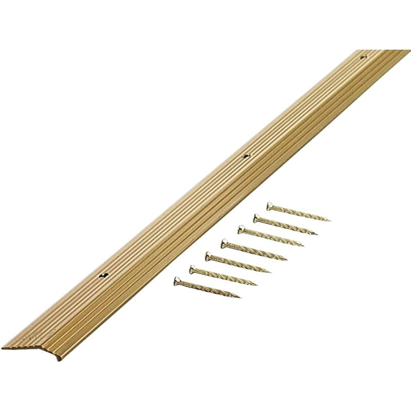 M-D 79087 Carpet Trim, 72 in L, 7/8 in W, Fluted Surface, Aluminum, Satin Brass