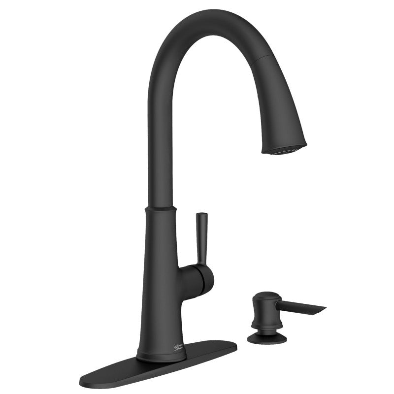 American Standard Maven 9319300.243 Series Pull-Down Kitchen Faucet with Soap Dispenser, 8-5/8 in, Matte Black, 1.8 gpm