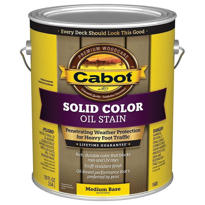 Cabot 140.0001608.007 Solid Stain, Opaque, Medium Base, Liquid, 1 gal (Pack of 4)