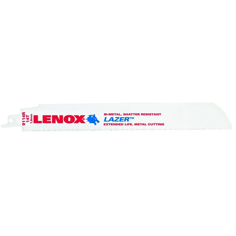 Lenox LAZER 201789114R Reciprocating Saw Blade, 1 in W, 9 in L, 14 TPI, Cobalt Cutting Edge