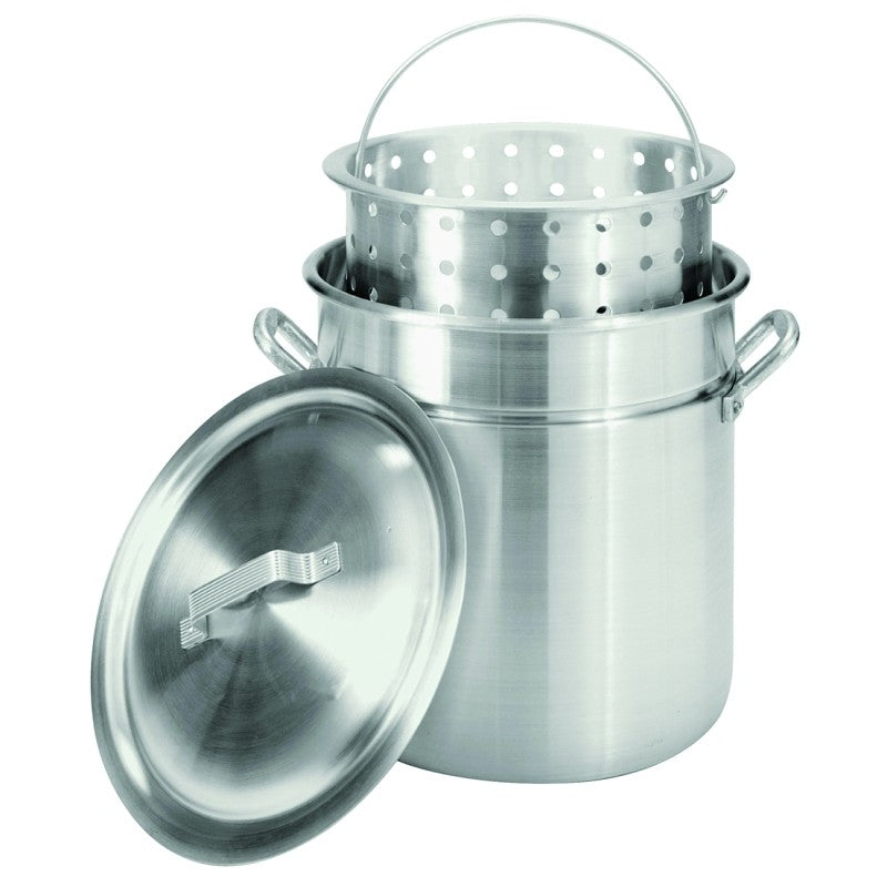 Bayou Classic 4042 Stock Pot with Basket, 42 qt Capacity, Aluminum, Riveted Handle