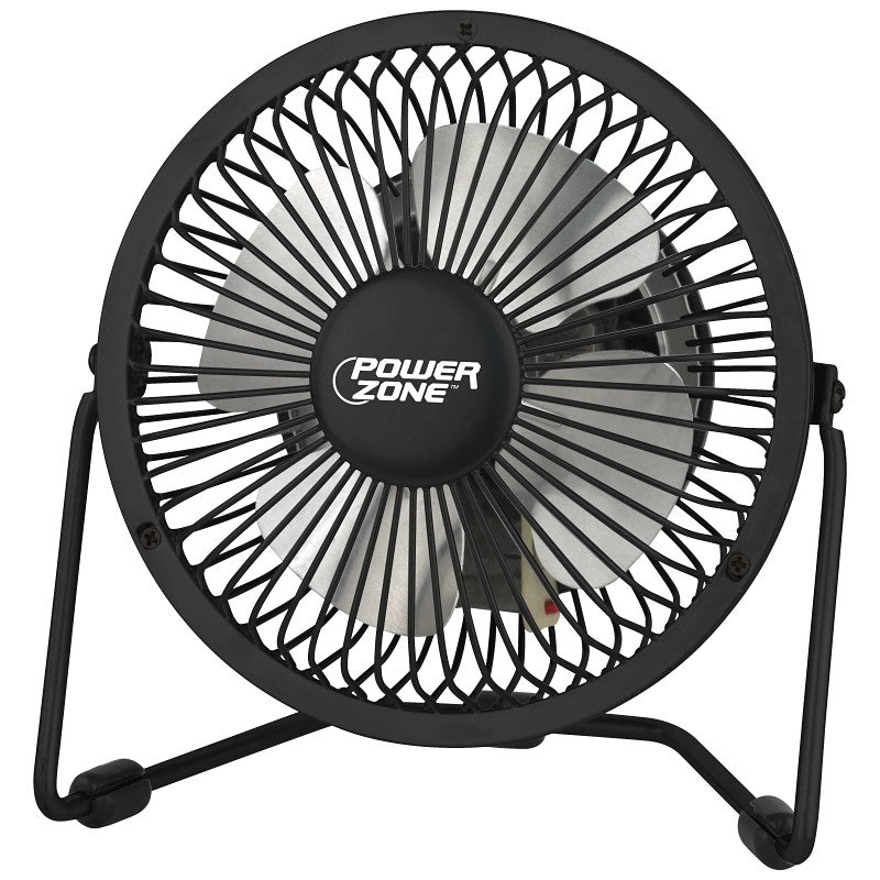 PowerZone CZHV4RSB-BK Mini Fan, 120 VAC, 4 in Dia Blade, 4-Blade, 1-Speed, 360 deg Rotating, Black