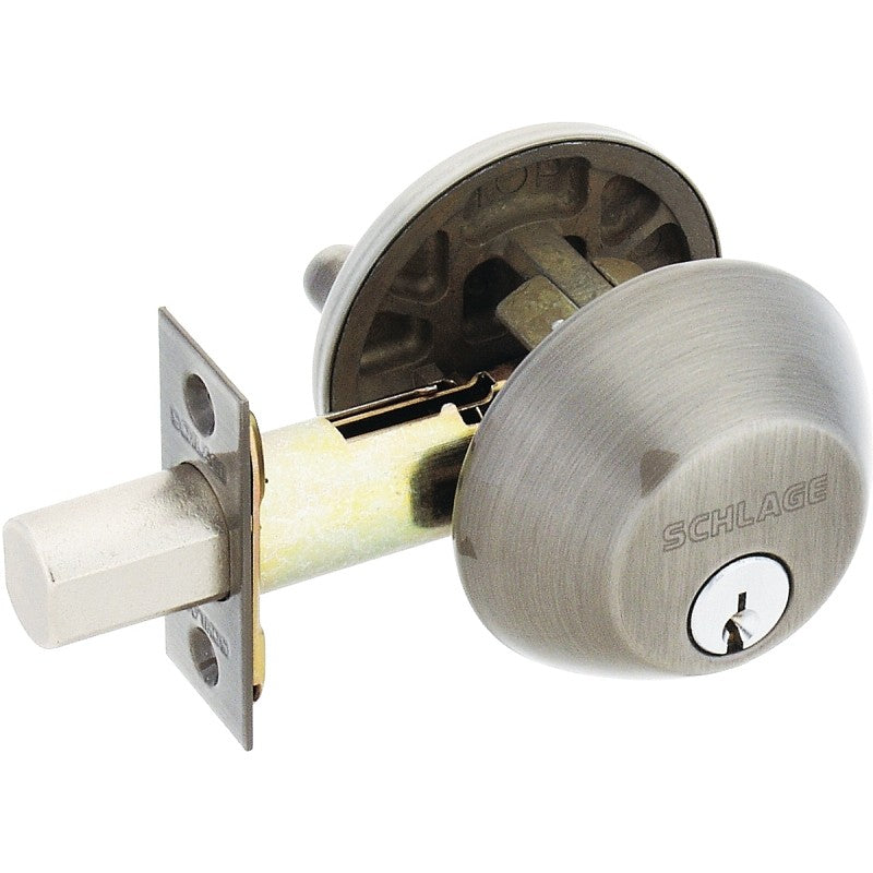 Schlage B60NV620 Deadbolt, 1 Grade, SC1 Key, Metal, Antique Pewter, 2-3/8, 2-3/4 in Backset, C Keyway