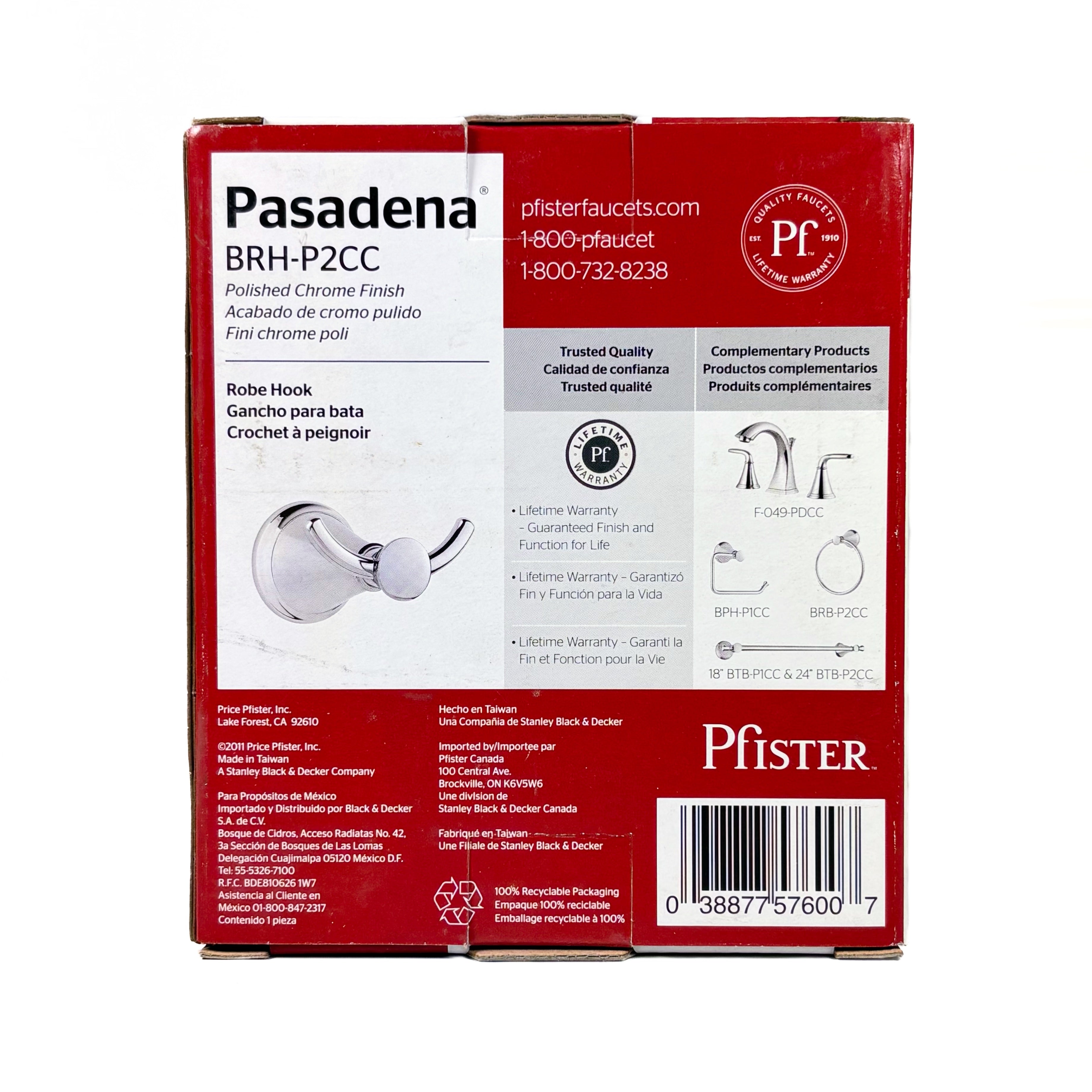 Pasadena Robe Hook Polished Chrome