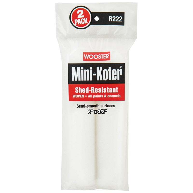 Wooster R222-6 Mini Roller Cover, 3/8 in Thick Nap, 6 in L, Fabric Cover, 2/PK