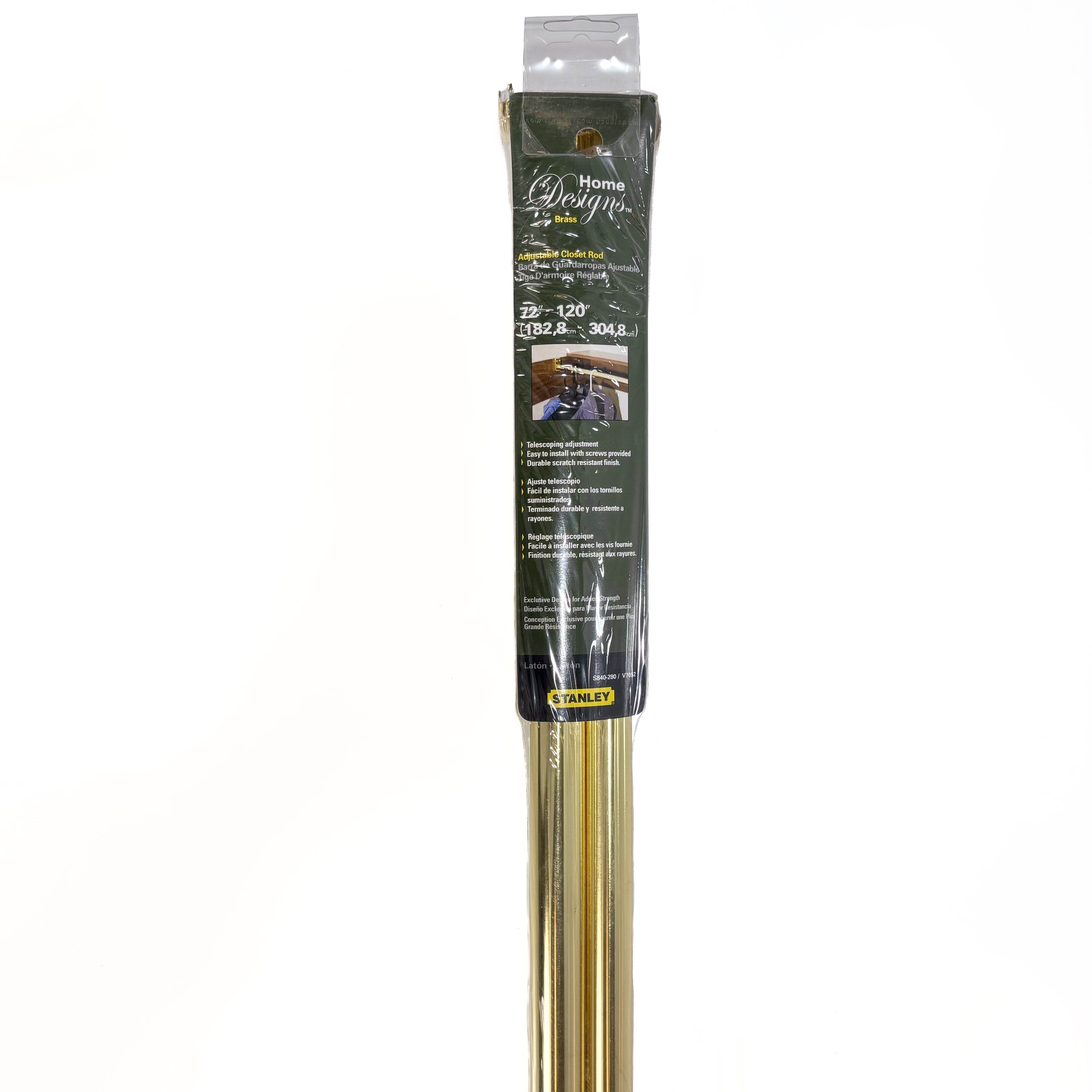 Adjustable Closet Rod With Ends 72 Inch To 120 Inch Brass Plated Steel