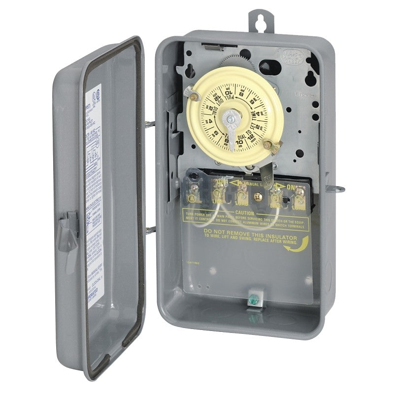 Intermatic T104R Mechanical Timer Switch, 40 A, 208/277 V, 3 W, 24 hr Time Setting, 12 On/Off Cycles Per Day Cycle, Gray