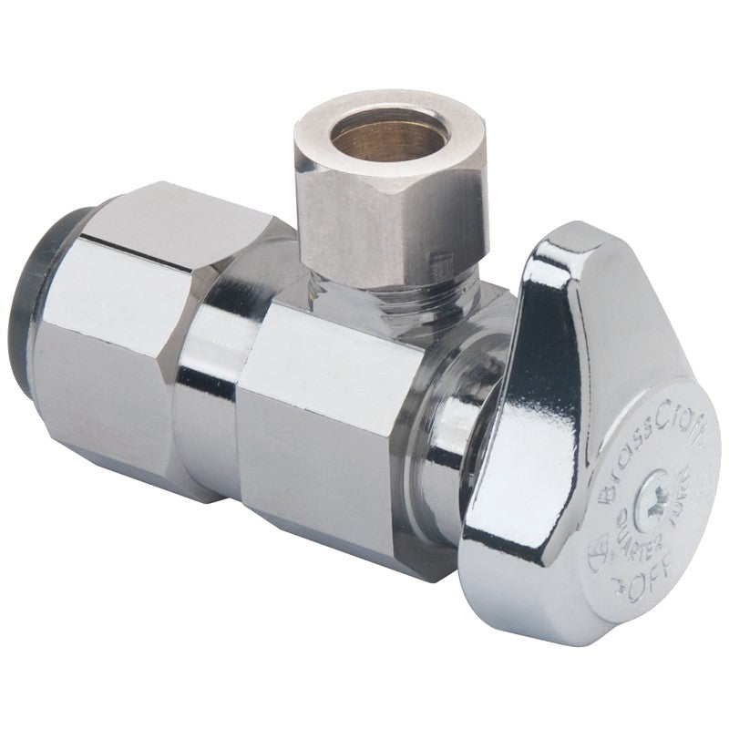 BrassCraft G2PS19X CD Stop Valve, 1/2 x 3/8 in Connection, Push-Connect x Compression, 125 psi, Brass Body, 2.46 in L