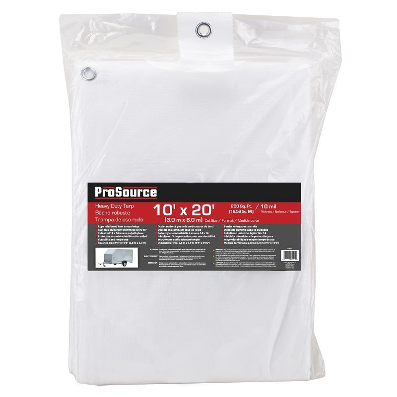 ProSource TW1020 Tarp, 20 ft L, 10 ft W, 10 mil Thick, Plastic, White