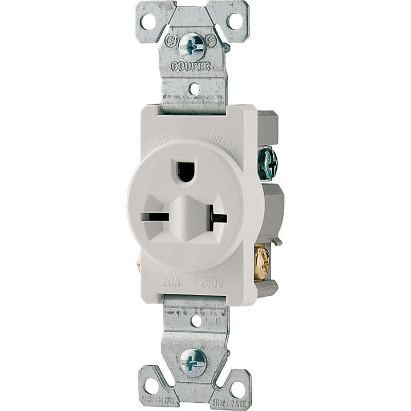 Eaton Wiring Devices 1876W-BOX Single Receptacle, 2 -Pole, 250 V, 20 A, Side Wiring, NEMA: NEMA 6-20R, White