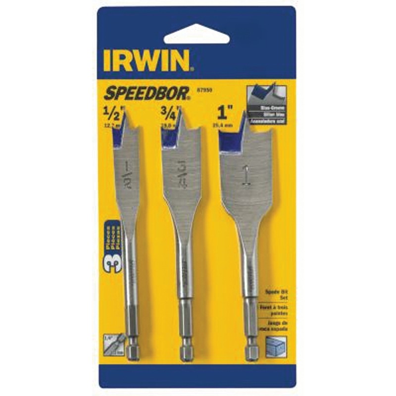 Irwin 87950 Spade Bit Set, Standard, 3-Piece, HSS, Bright