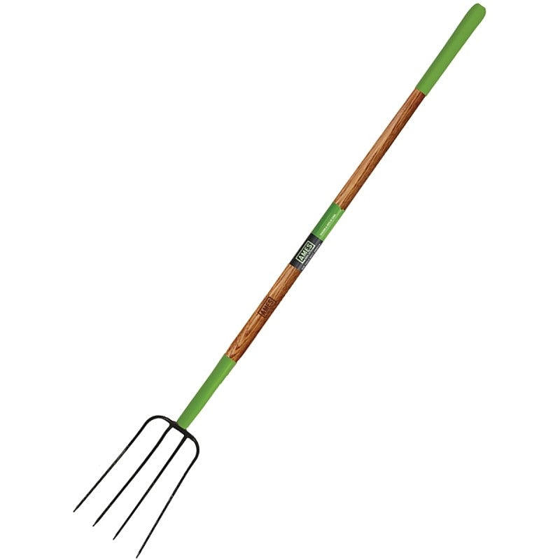 Ames 2826700 Series Manure Fork, 4-Tine, Steel Tine, Wood Handle, 61 in L Handle