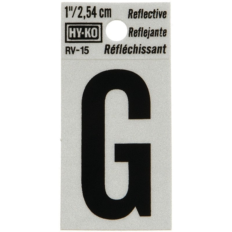 Hy-Ko RV-15/G Reflective Letter, Character: G, 1 in H Character, Black Character, Silver Background, Vinyl (Pack of 10)