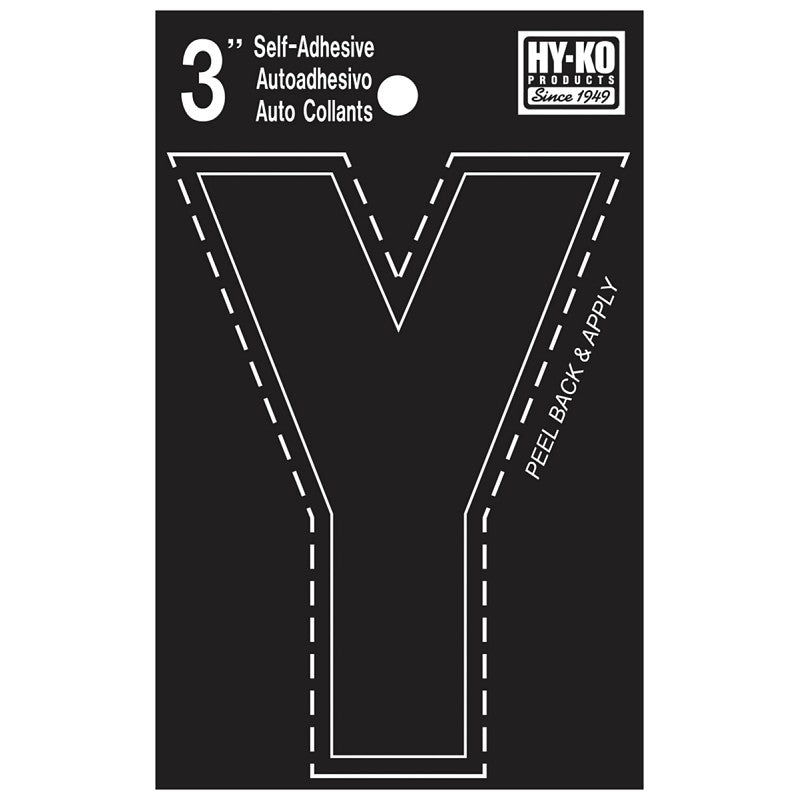 Hy-Ko 30400 Series 30435 Die-Cut Letter, Character: Y, 3 in H Character, Black Character, Vinyl (Pack of 10)