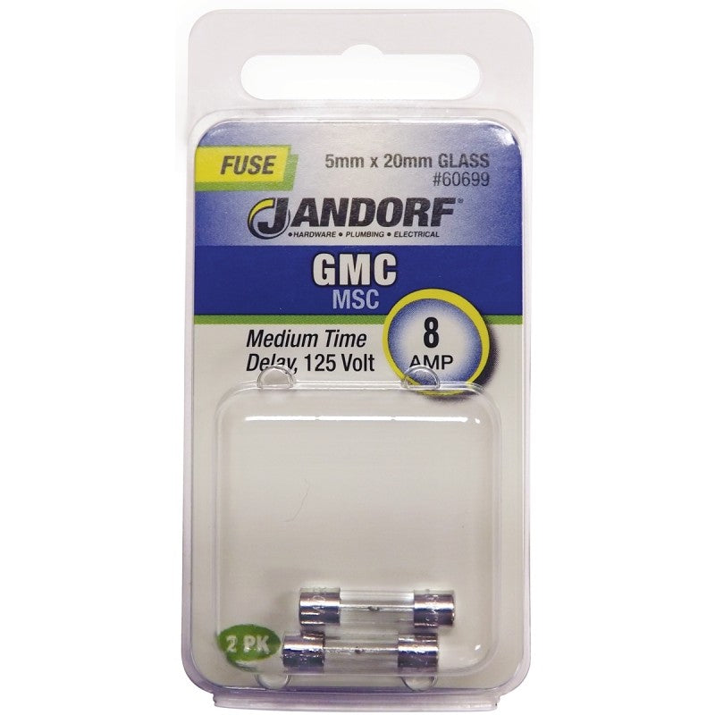 Jandorf 60699 Time Delay Fuse, 8 A, 125 V, 10 kA Interrupt, Glass Body