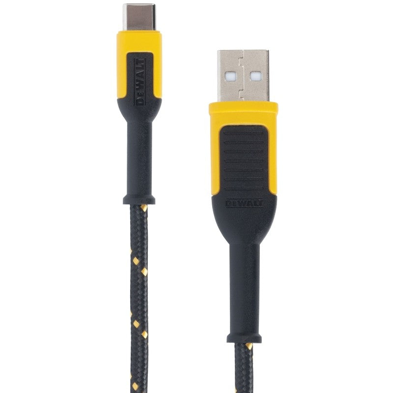 DEWALT 131 1361 DW2 Charger Cable, USB-A, USB-C, Kevlar Fiber Sheath, Black/Yellow Sheath, 4 ft L