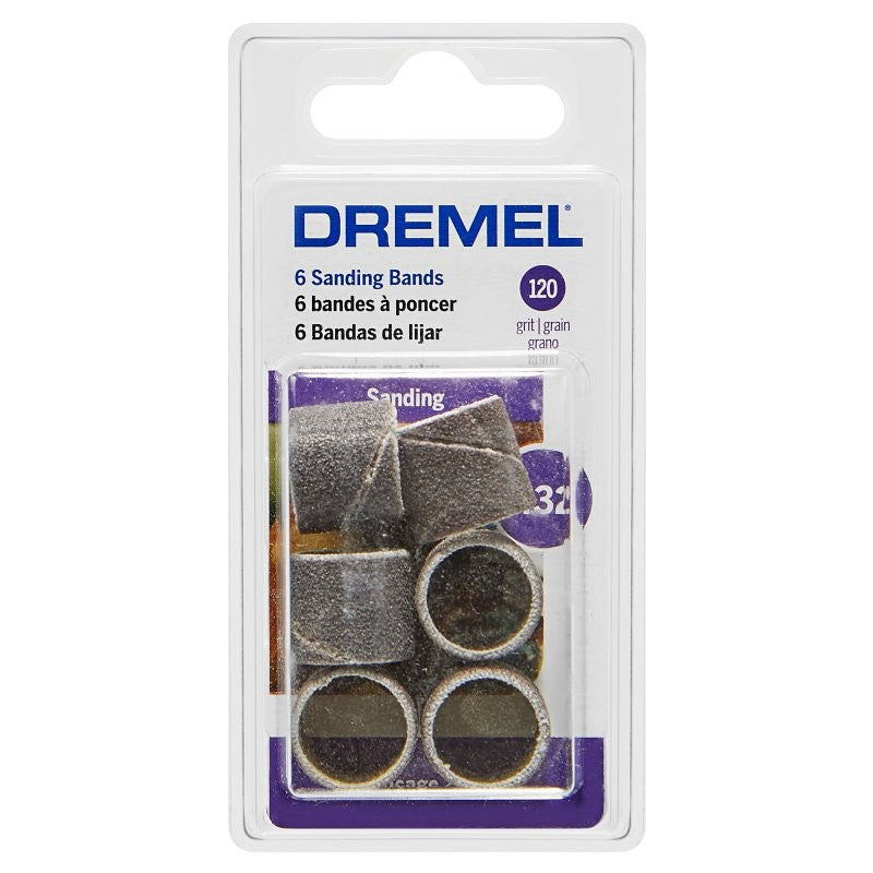 Dremel 432 Series Sanding Band, 1/2 in Dia Drum, 1/8 in Dia Shank, 120 Grit, Coarse, Aluminum Oxide Abrasive