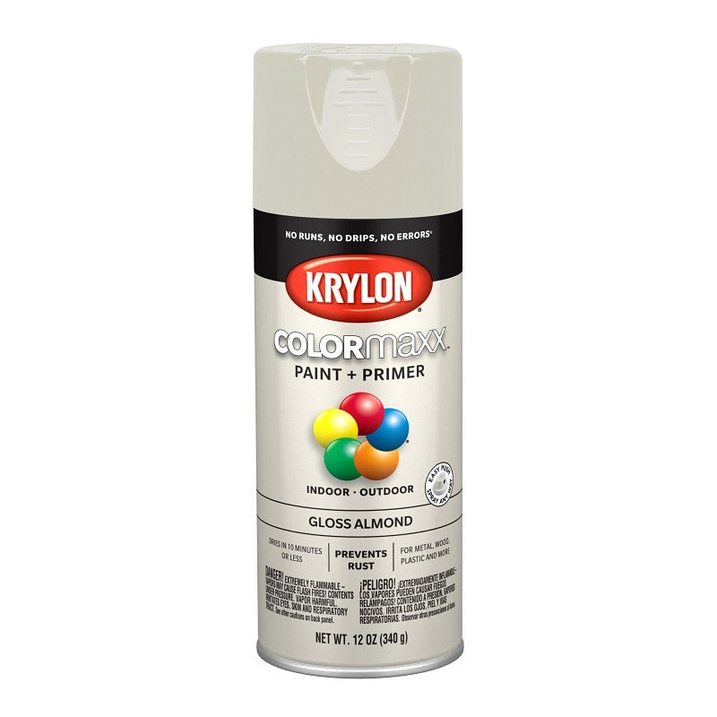 Krylon K05500007 Enamel Spray Paint, 12 oz Can, 25 sq-ft Coverage Area, Solvent Base, Gloss, Almond