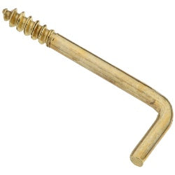 Square Bend Screw Hooks 1 Inch Solid Brass 5 Pack (POS)