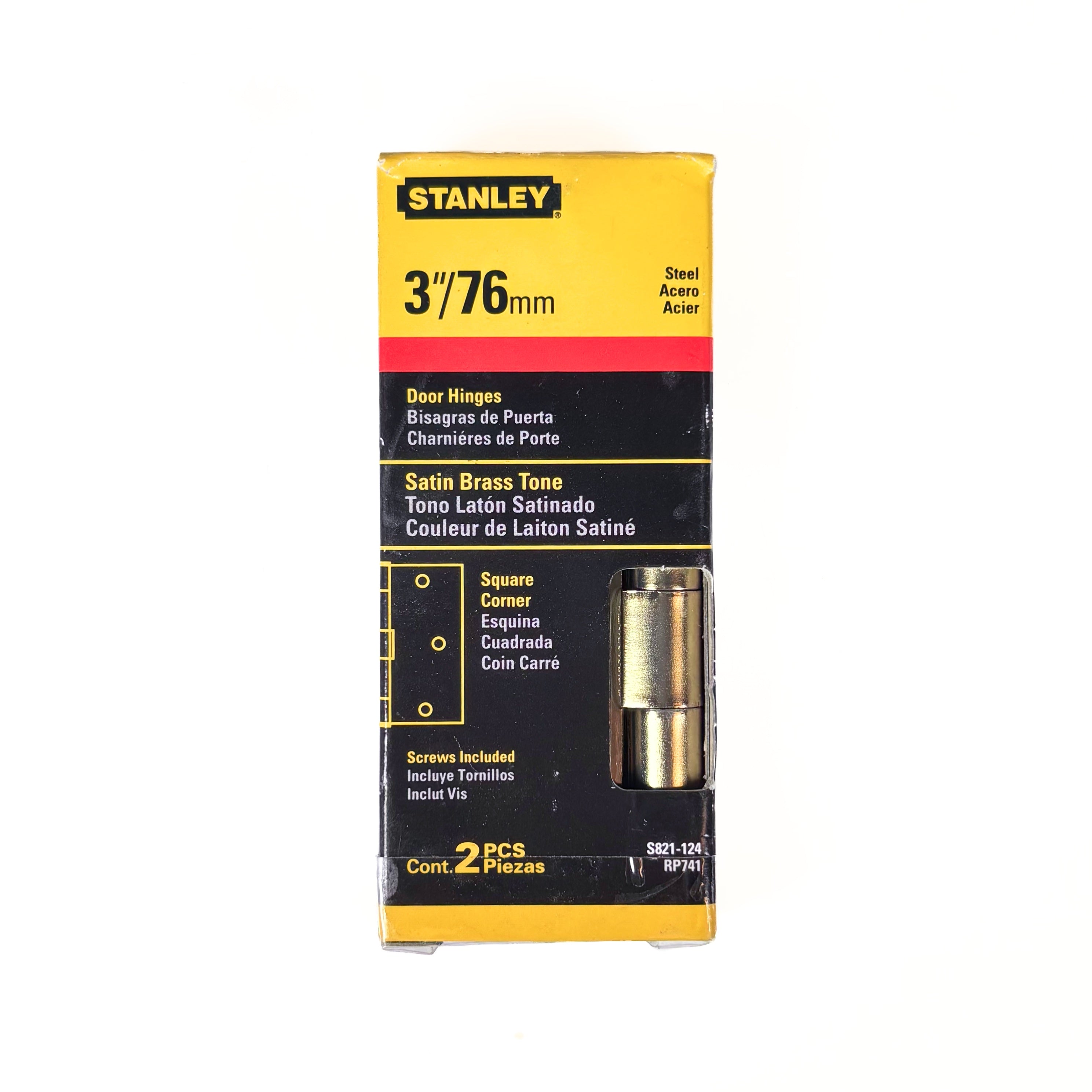 Door Hinges 3 Inch Square Corner Satin Brass 2 Pack