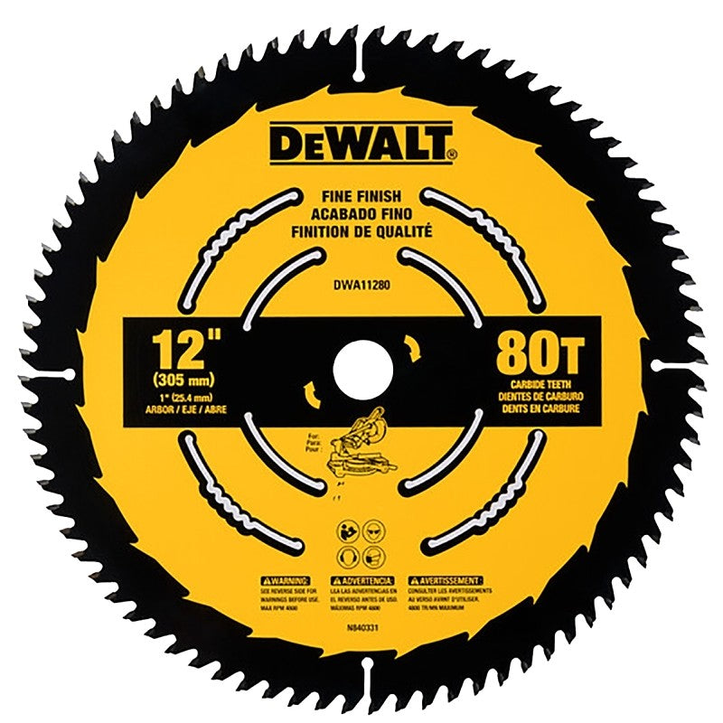 DEWALT DWA11280 Circular Saw Blade, 12 in Dia, 1 in Arbor, 80-Teeth, Carbide Cutting Edge