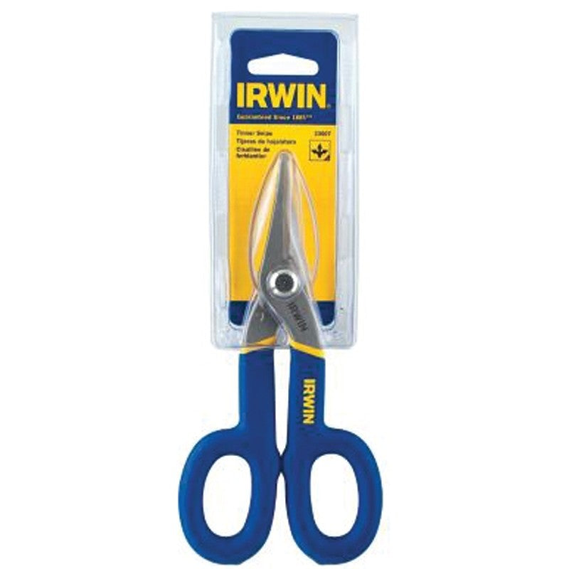 Irwin 23007 Tinner Snip, 7 in OAL, 2 in L Cut, Curved, Straight Cut, Steel Blade, Double-Dipped Handle, Green Handle