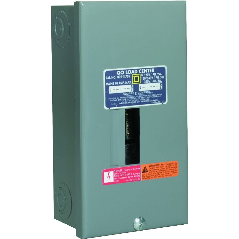 Square D QO QO24L70SCP Load Center, 70 A, 2 -Space, 4 -Circuit, Main Lug, NEMA 1 Enclosure, Plug Mounting, Gray