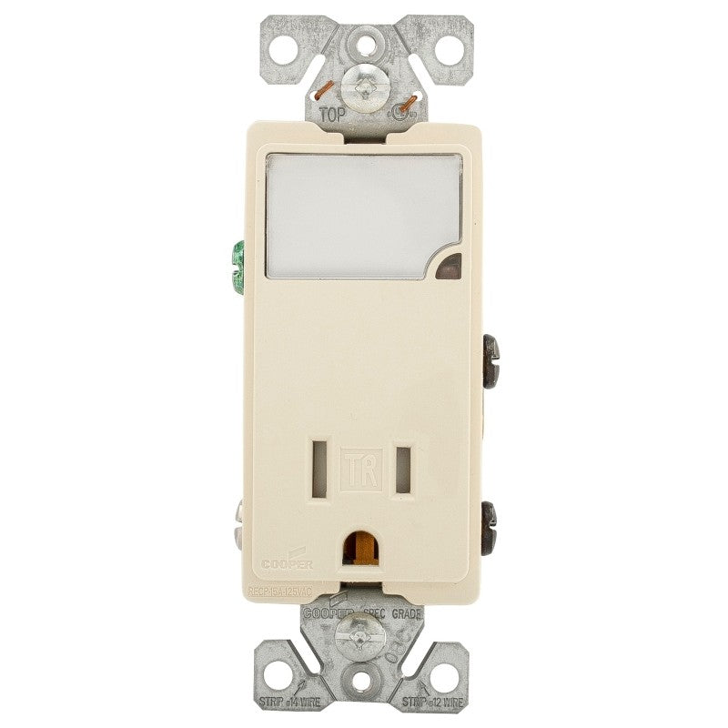Eaton Cooper Wiring TR7735LA-BOX LED Wall Box Nightlight Combination, 1 -Pole, 15 A, 125 V, Light Almond