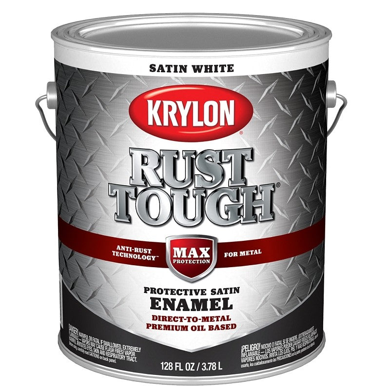Krylon Rust Tough K09732008 Rust Preventative Paint, Satin, White, 1 gal, 400 sq-ft/gal Coverage Area (Pack of 4)