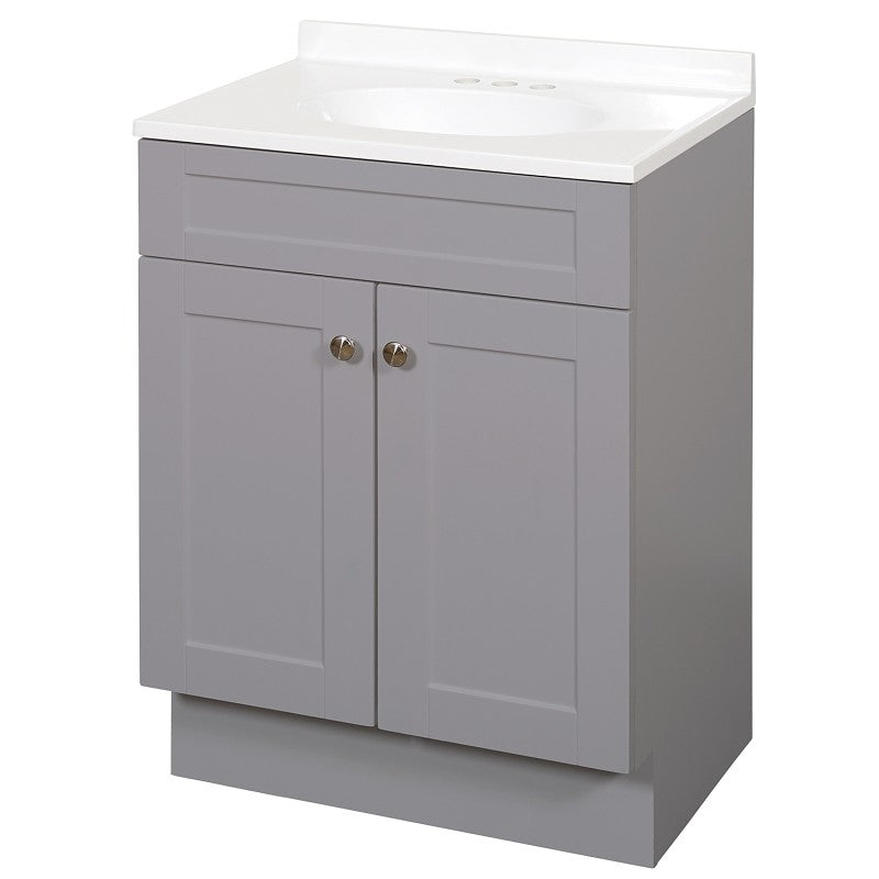 Zenna Home SBC24GY 2-Door Shaker Vanity with Top, 24 in W, 18 in D, 35 in H, Wood, Cool Gray, Cultured Marble Sink, 1 EA
