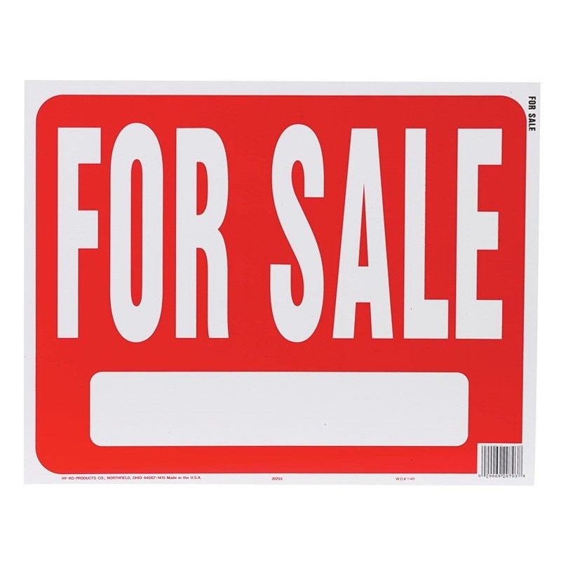 Hy-Ko 20703 Jumbo Sign, 15 x 19 in Dimensions, FOR SALE, SINGLE LINE, White Legend, Red Background, Plastic, 5/PK (Pack of 5)