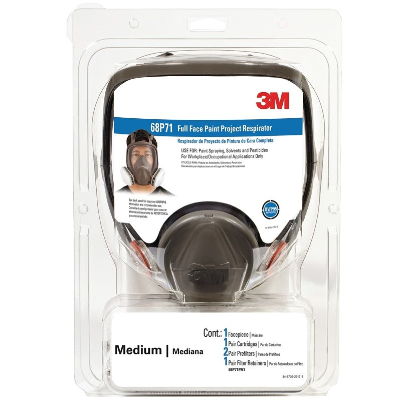 3M TEKK Protection 68P71PA1-A/68P71 Full Face Paint Respirator, M Mask, P95 Filter Class, Black