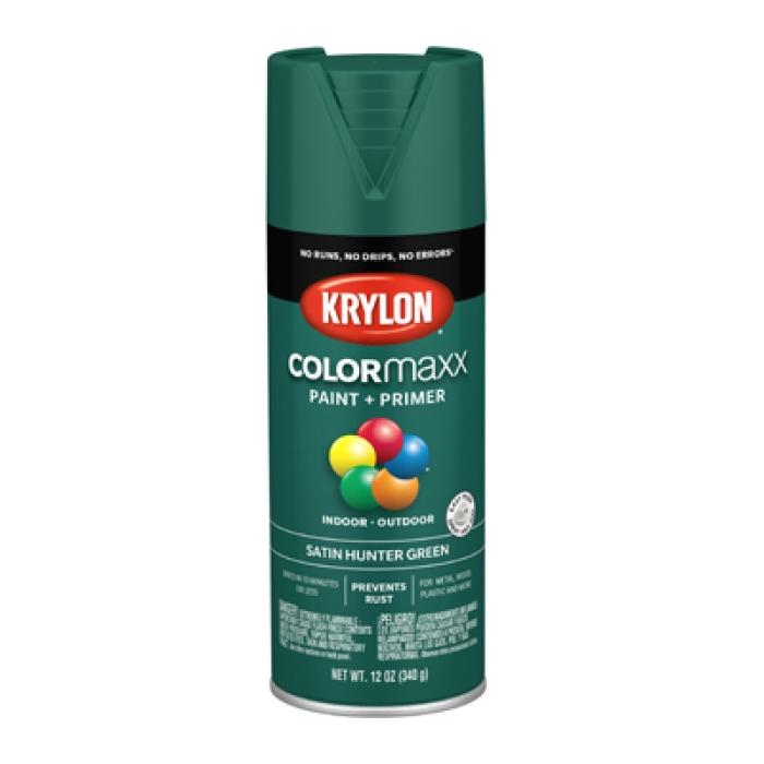Krylon K05563007 Enamel Spray Paint, 12 oz Can, 25 sq-ft Coverage Area, Acrylic Base, Satin, Hunter Green