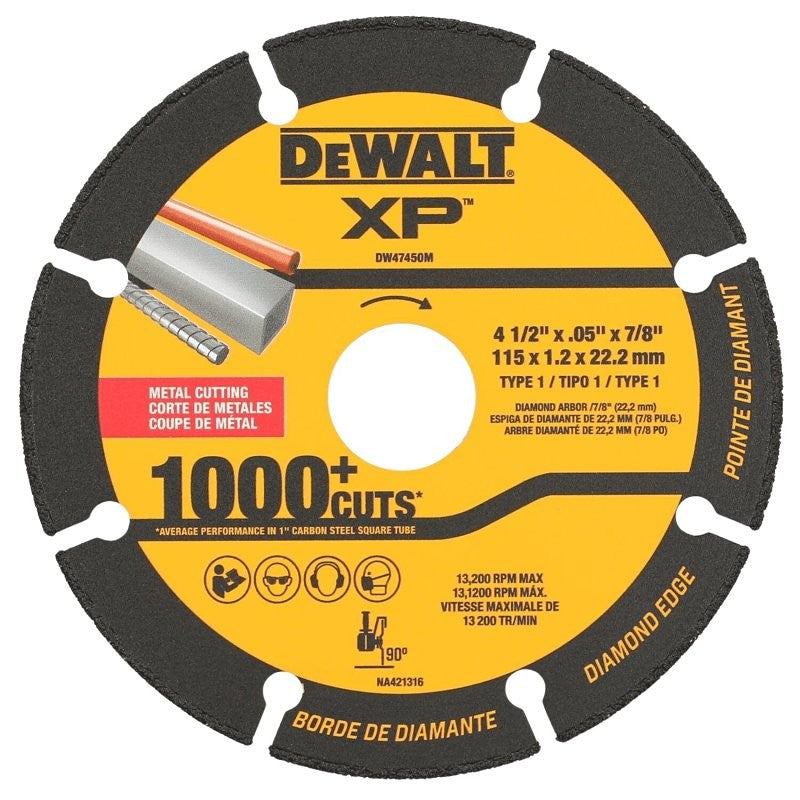 DEWALT DW47450M Cut-Off Wheel, 4-1/2 in Dia, 0.05 in Thick, 7/8 in Arbor, Diamond Abrasive