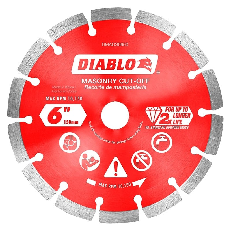 Diablo DMADS0600 Series Saw Blade, Cut-Off Disc Blade, 6 in Dia, Segmented Rim, 1/PK