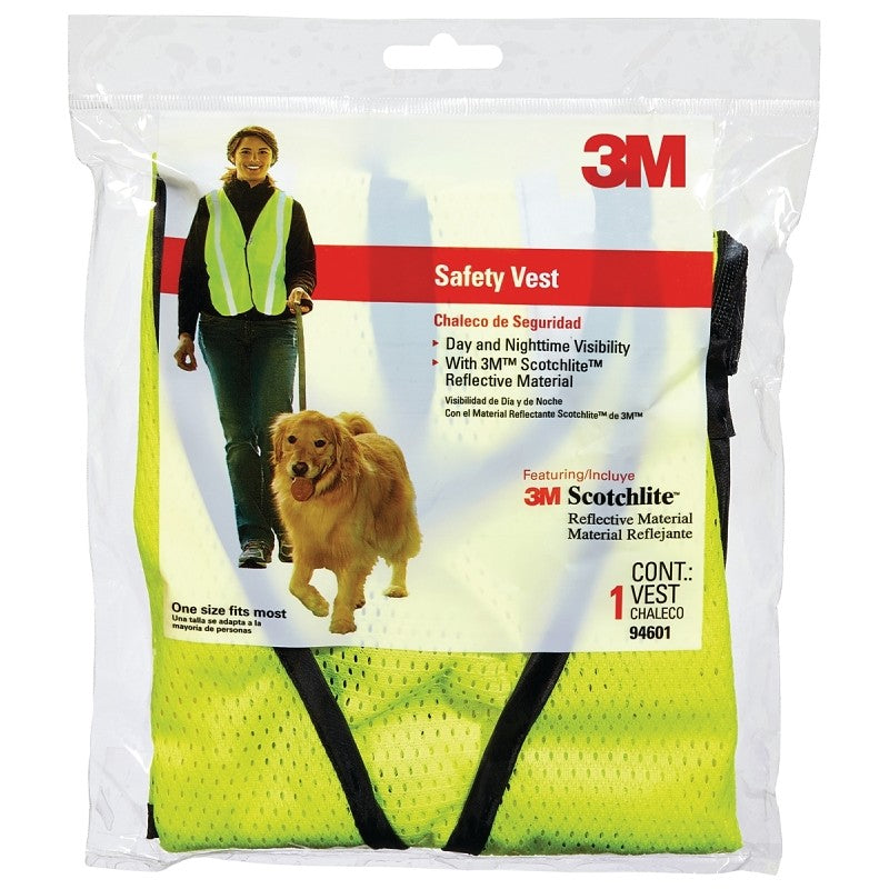 3M 94601-80030T Reflective Safety Vest, One-Size, Fabric, Fluorescent Yellow, 1 Pockets