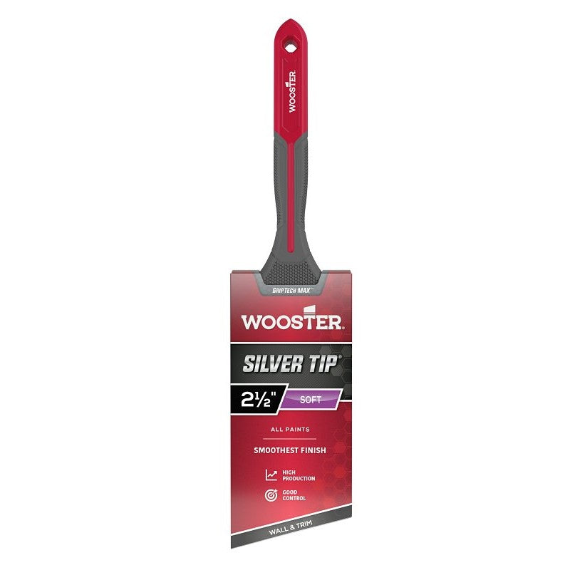 Wooster Silver Tip GRIPTECH MAX Series G5221-212 Paint Brush, 2-1/2 in W, Soft Angle Brush, 2-7/8 in L Bristle