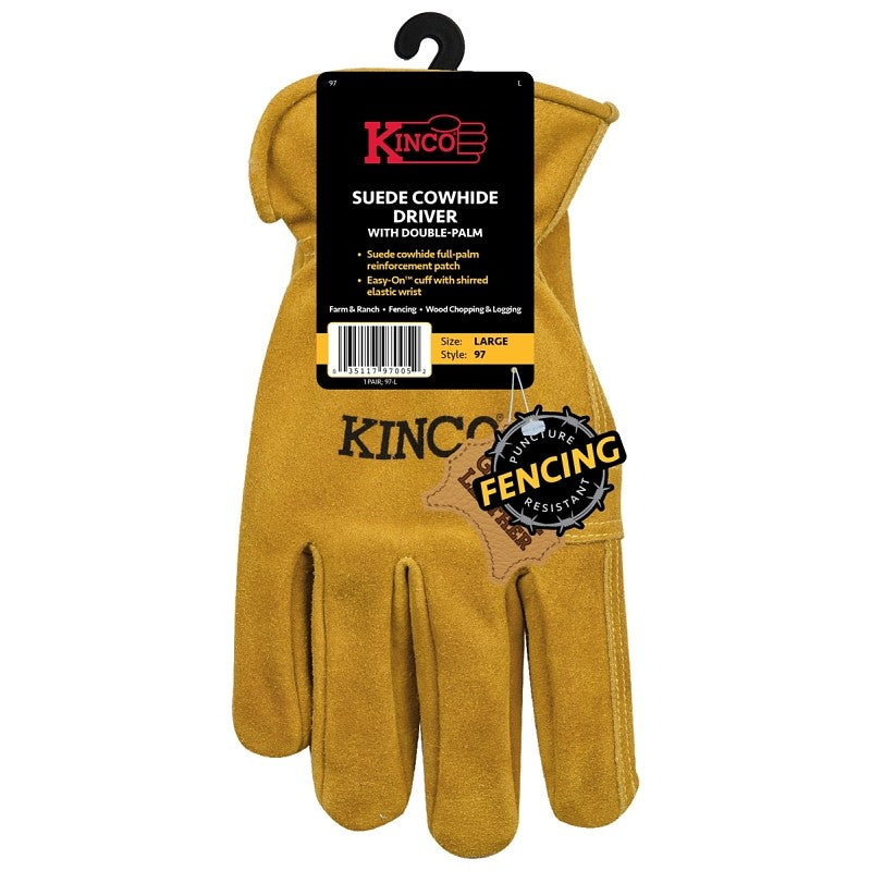 Kinco 97-XL Gloves, Men's, XL, Keystone Thumb, Shirred Elastic Cuff, Cowhide Leather, Gold