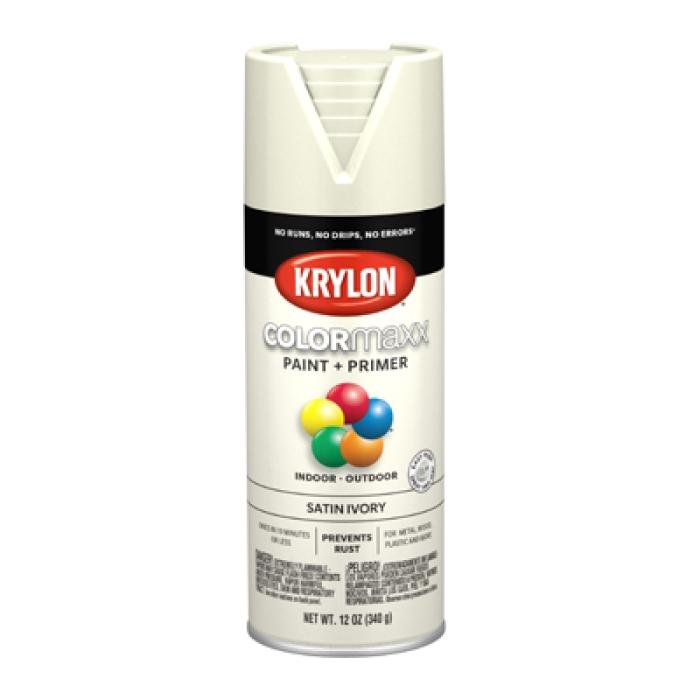 Krylon K05567007 Enamel Spray Paint, 12 oz Can, 25 sq-ft Coverage Area, Acrylic Base, Satin, Ivory