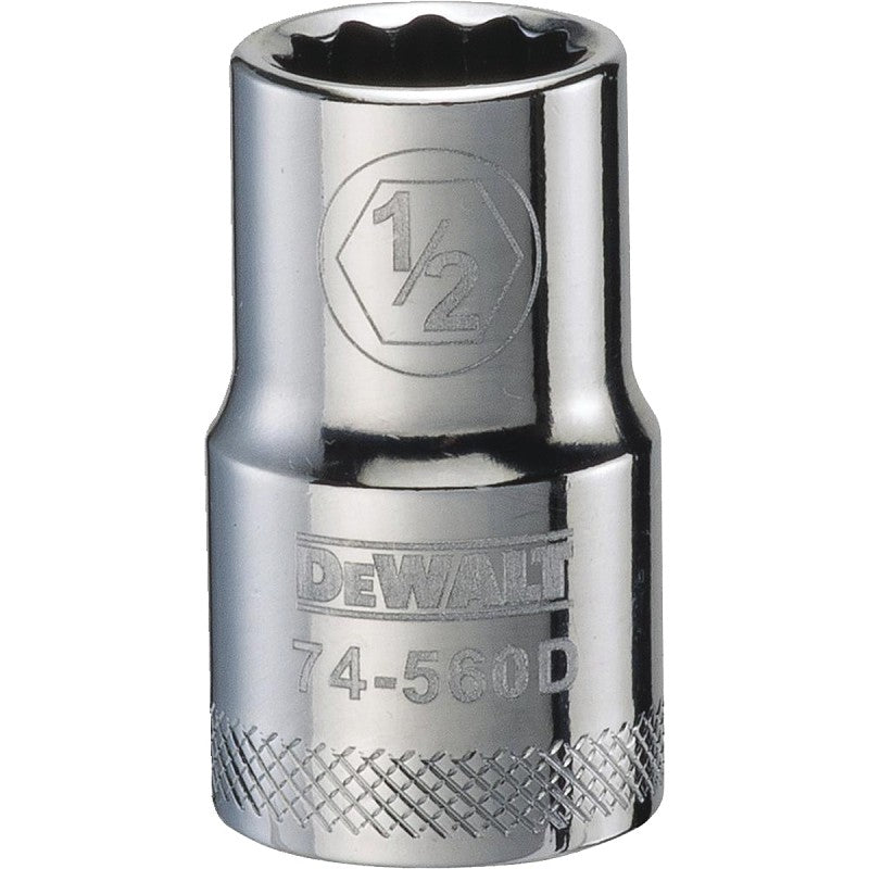 DEWALT DWMT74560OSP Drive Socket, 1/2 in Socket, 1-1/2 in OAL, 1/2 in Drive, 12-Point, Vanadium Steel, Polished Chrome