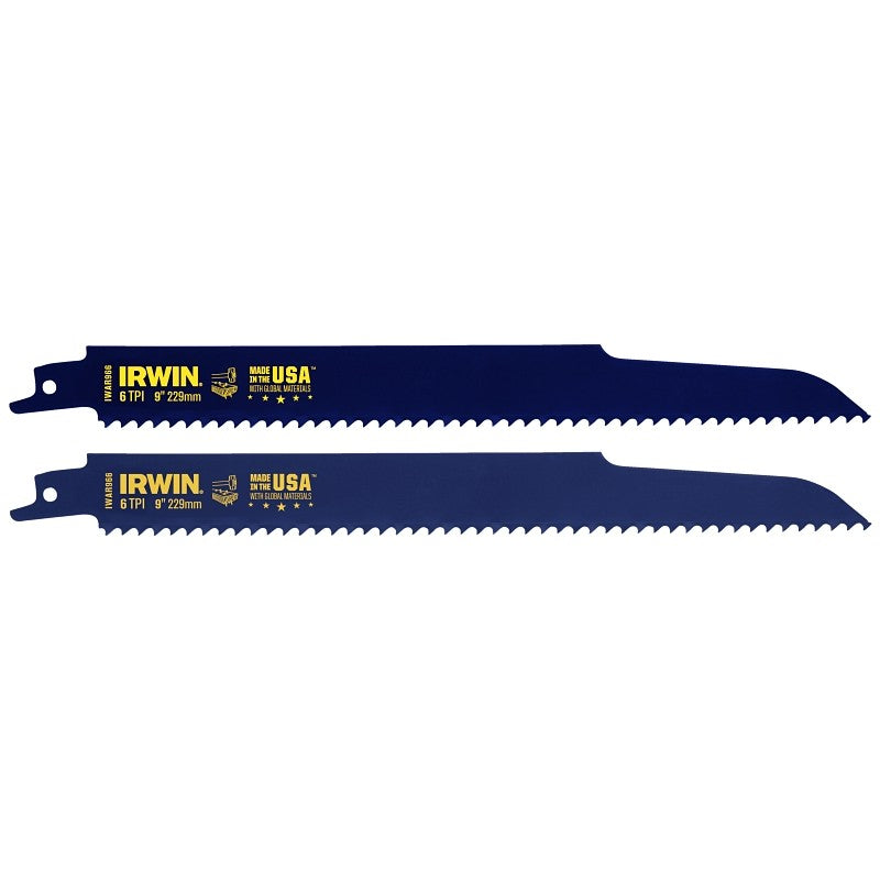 Irwin 2018873 Reciprocating Saw Blade, 0.865 in W, 9 in L, 6 TPI, HSS Cutting Edge